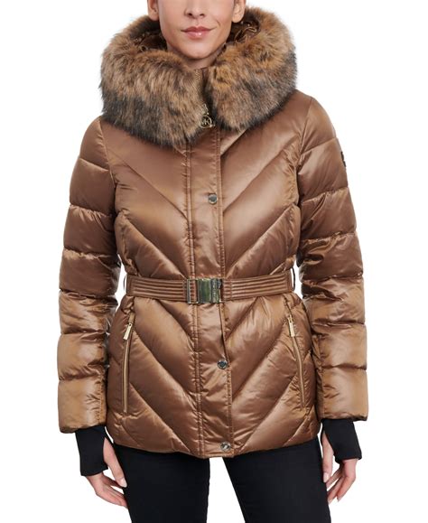 michael michael kors women's high-shine hooded down puffer coat|Michael Kors lightweight down jacket.